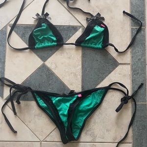 China Doll black and green bikini. S/M top S/M bottom.